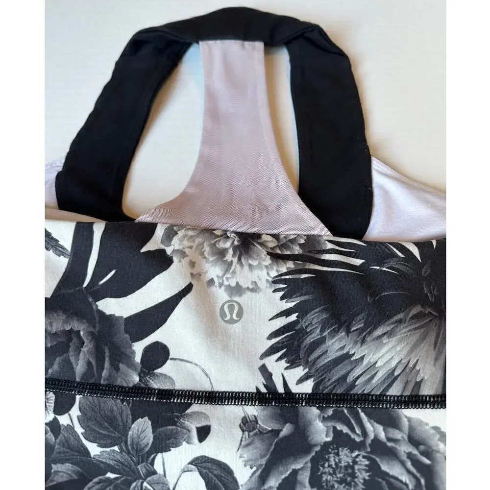Lululemon Size Small Black White Floral Gym Unique Workout Yoga Pilate Tank Top